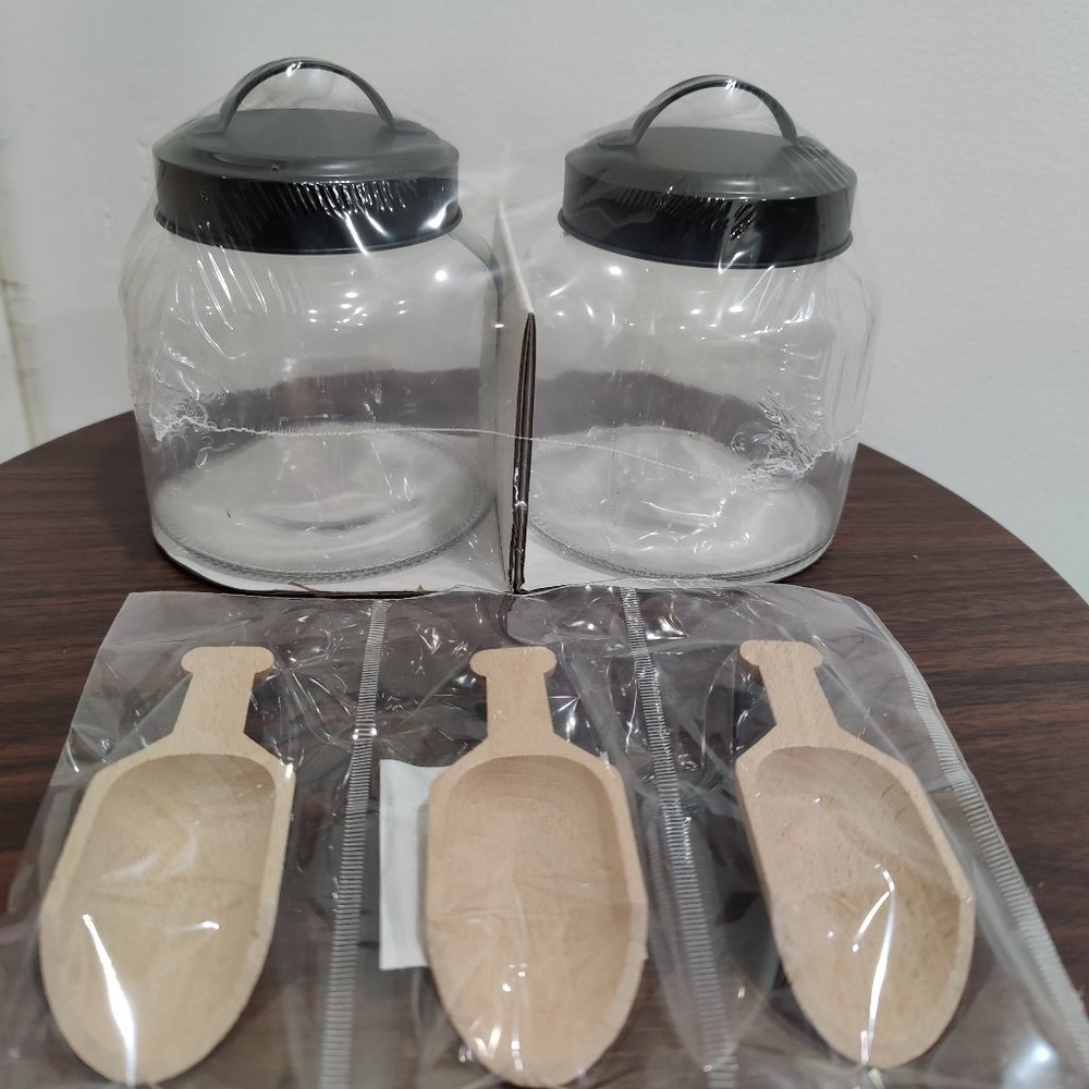Glass canisters with wooden scoops